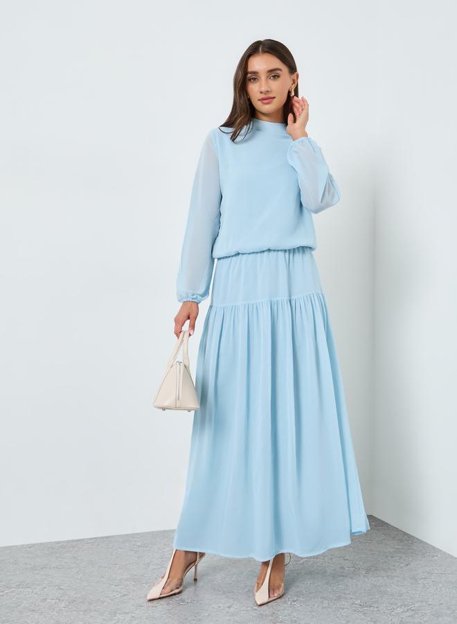 ستايلي فستان طويل بطبقات وأكمام بالون - Image 1